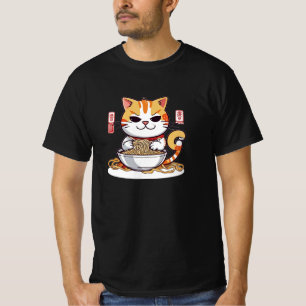 Ramen Kat Eating Noedels Design T-shirt