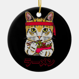 Ramen Kat Japans Voedsel Anime Kawaii Grafische Ku Keramisch Ornament