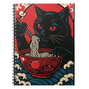 Ramen Kat Notitieboek Japanse Ukiyo-e Zwarte Kat A