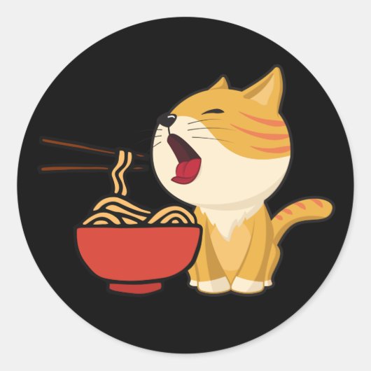 Ramen kat, Ramen noedels, Japans Ramen kat Ronde Sticker (Voorkant)