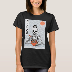 Ramen Kat Skelet Halloween Japanse Noedels Grappig T-shirt