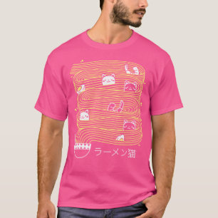 Ramen Lines Minimalist Cat Square beroemd gemaakt  T-shirt