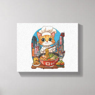 Ramen Neko - Grappige kat chef-kok Anime Food Canvas Afdruk