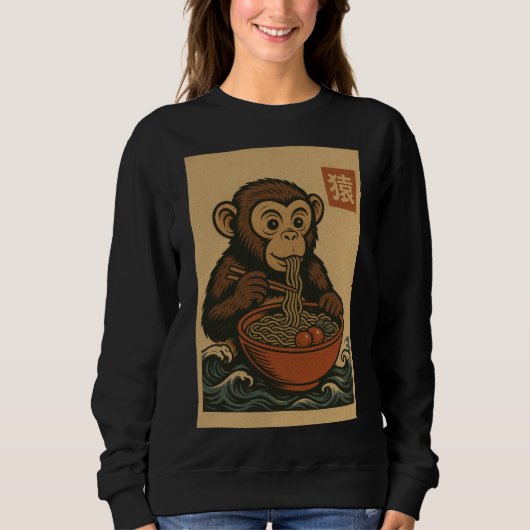 Ramen Noodle Eating: Monkey Dames sweatshirt (Voorkant)