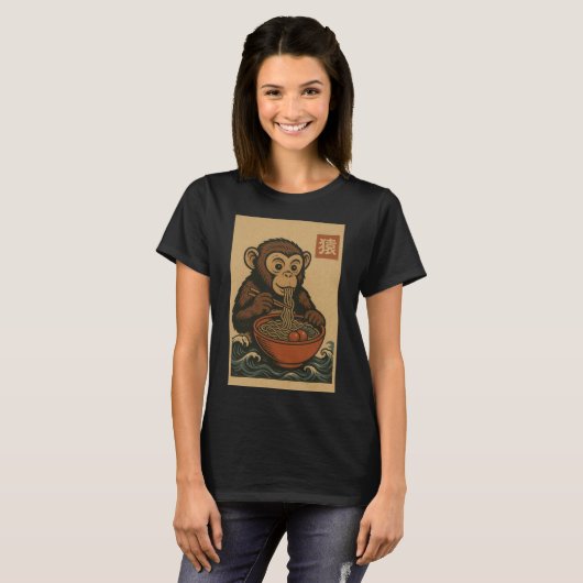 Ramen Noodle Eating: Monkey T-shirt voor dames (Voorkant volledig)