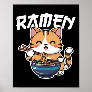 Ramen Noodle Neko Cat Japanese Kawaii Manga Anime Poster