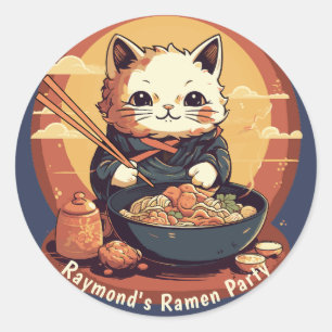 Ramen Party Verjaardagsfeestje met Anime Cat Ronde Sticker