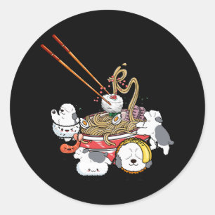 Ramen Sushi Oud Engels Sheepdog Hond Japans eten Ronde Sticker