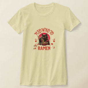 Ramen Tijd, Meow! – Knuffelige Zwarte Kat T-shirt