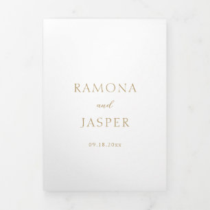 Ramona Gold Minimal Elegant Huwelijk Drieluik Uitnodiging