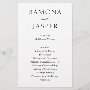 Ramona Zwart Wit Minimal Elegant Wedding Programma Flyer