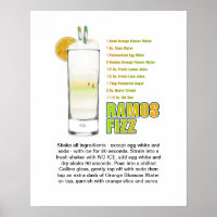 Ramos Gin Fizz Cocktail Recipe Art 16 x 20"