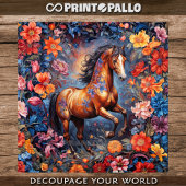 Rampant bruin veulen in bloemen tissuepapier