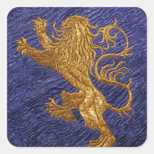Rampant Lion - goud op blauw Vierkante Sticker (Voorkant)