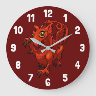 Rampant Little Welsh Baby Red Dragon Cartoon Grote Klok