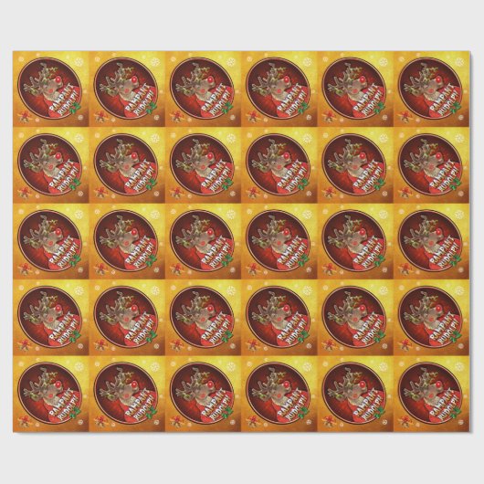Rampant Rudolph glossy inpakpapier goud (Vlak)