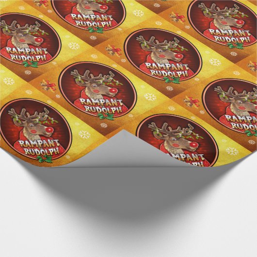 Rampant Rudolph glossy inpakpapier goud (Hoek)