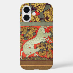 RAMPANT WHITE HORSE,BOMEN IN WOODLAND Art Nouveau iPhone 16 Hoesje