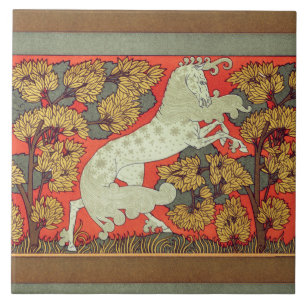 RAMPANT WHITE HORSE,BOMEN IN WOODLAND Art Nouveau Tegeltje