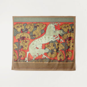 RAMPANT WHITE HORSE,BOMEN IN WOODLAND Art Nouveau Wandkleed