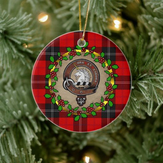 Ramsay Clan Badge & Tartan Gepersonaliseerde Kerst Keramisch Ornament (Boom)