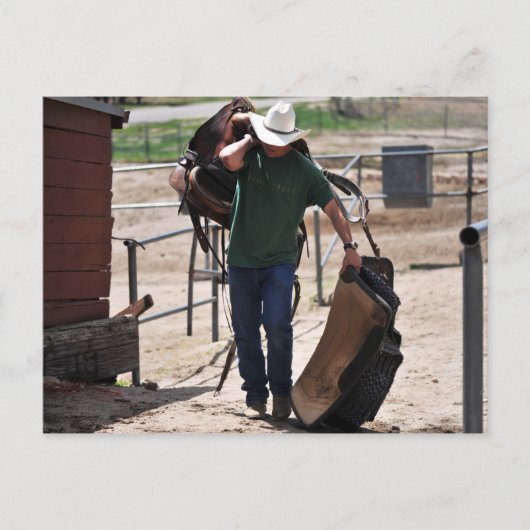 Ranch Cowboy met een zadel Briefkaart (Voorkant)