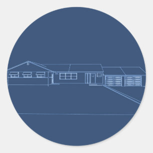 Ranch Style House: Blauw afdrukken Ronde Sticker