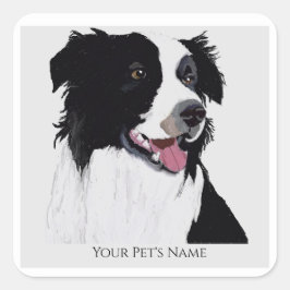 Rand Collie Black en White Pet Dog- Vierkante Sticker