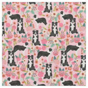 Rand Collie dog florals roze Stof