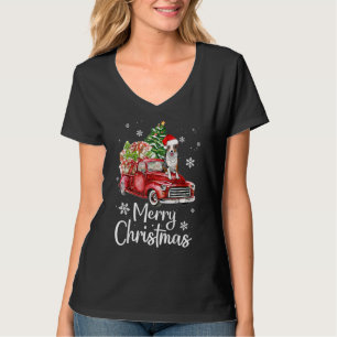 Rand Collie Dog Riding Red Truck - kerstboom T-shirt