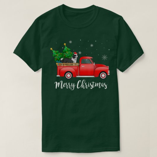 Rand Collie Dog Riding Red Truck Kerstmis T-shirt (Design voorkant)
