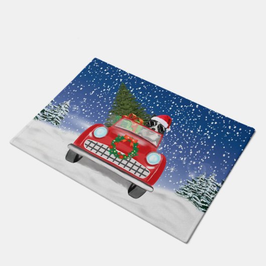 Rand Collie Dog rijdt met sneeuwkerst Deurmat (Schuin)