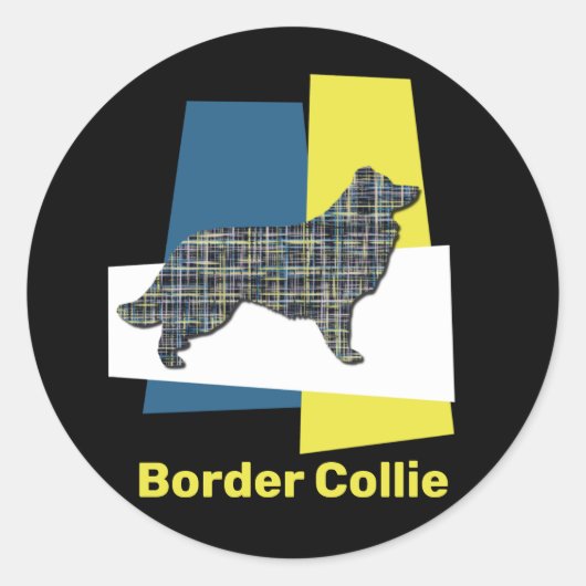 Rand Collie Dog Silhouette Grid met drie kleuren Ronde Sticker (Voorkant)