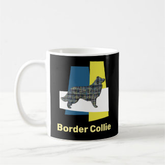 Rand Collie Dog Yellow & Black Grid Abstract Koffiemok