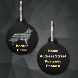 Rand Collie Dog Yellow & Black Grid Line Pet Tag Huisdierpenning