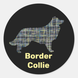Rand Collie Dog Yellow & Black Grid Line Ronde Sticker