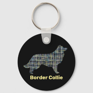 Rand Collie Dog Yellow & Black Grid Line Sleutelhanger