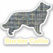 Rand Collie Dog Yellow & Black Grid Line Sticker (Voorkant)