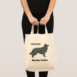 Rand Collie Dog Yellow & Black Grid Line Tote Bag