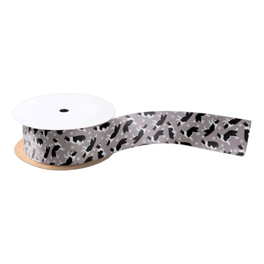 Rand Collie en Paw Print Satin Ribbon Lint (Spoel)