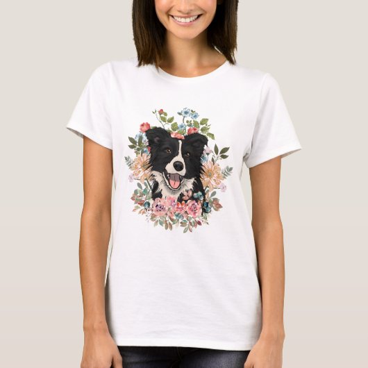Rand collie floral t-shirt (Voorkant)