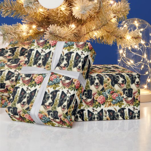  rand collie illustratie cadeaupapier (Feestdagen)