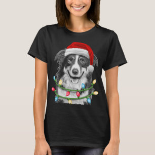 Rand Collie Santa Kerstboom lampjes Xmas Dog T-shirt