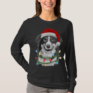 Rand Collie Santa Kerstboom lampjes Xmas Dog T-shirt