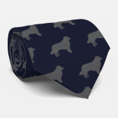Rand Collie Silhouettes Pattern Blue en Grey Stropdas (Opgerold)
