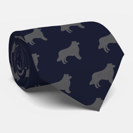 Rand Collie Silhouettes Pattern Blue en Grey Stropdas (Opgerold)