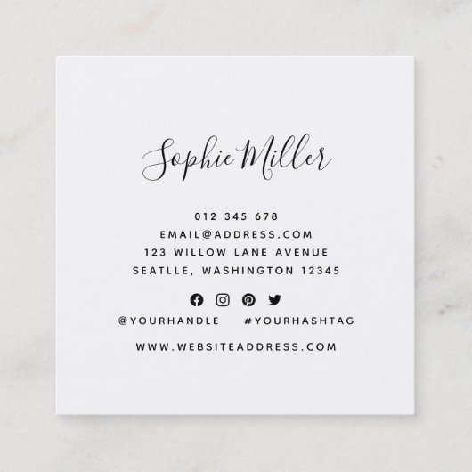 rand kalligrafie sociale media bewerkbare kleur vierkante visitekaartje (Achterkant)