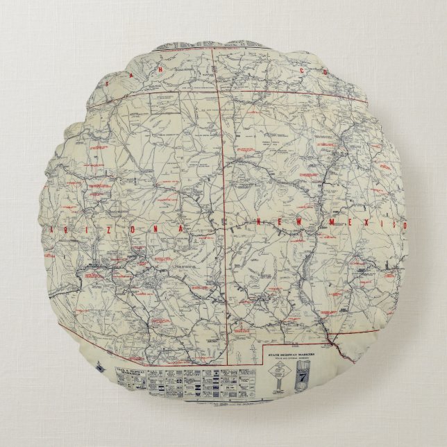 Rand McNally Officiële Auto Trails 1925 Rond Kussen (Voorkant)