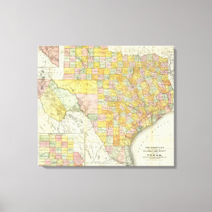 Rand McNally Railroad en County Map of Texas Canvas Afdruk