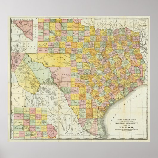 Rand McNally Railroad en County Map of Texas Poster (Voorkant)
